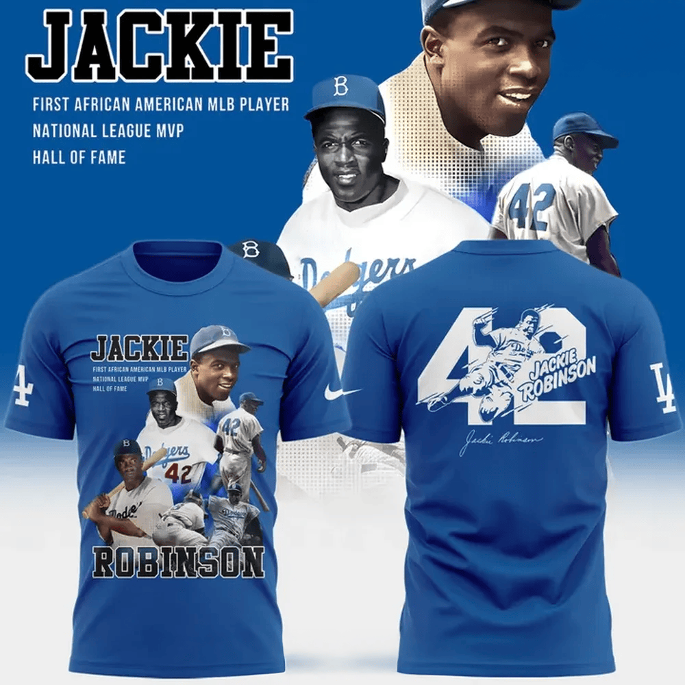 MLB Jackie Robinson #42 Dodgers Blue T-Shirt MLB Merch Fathers Day Gifts For Husband