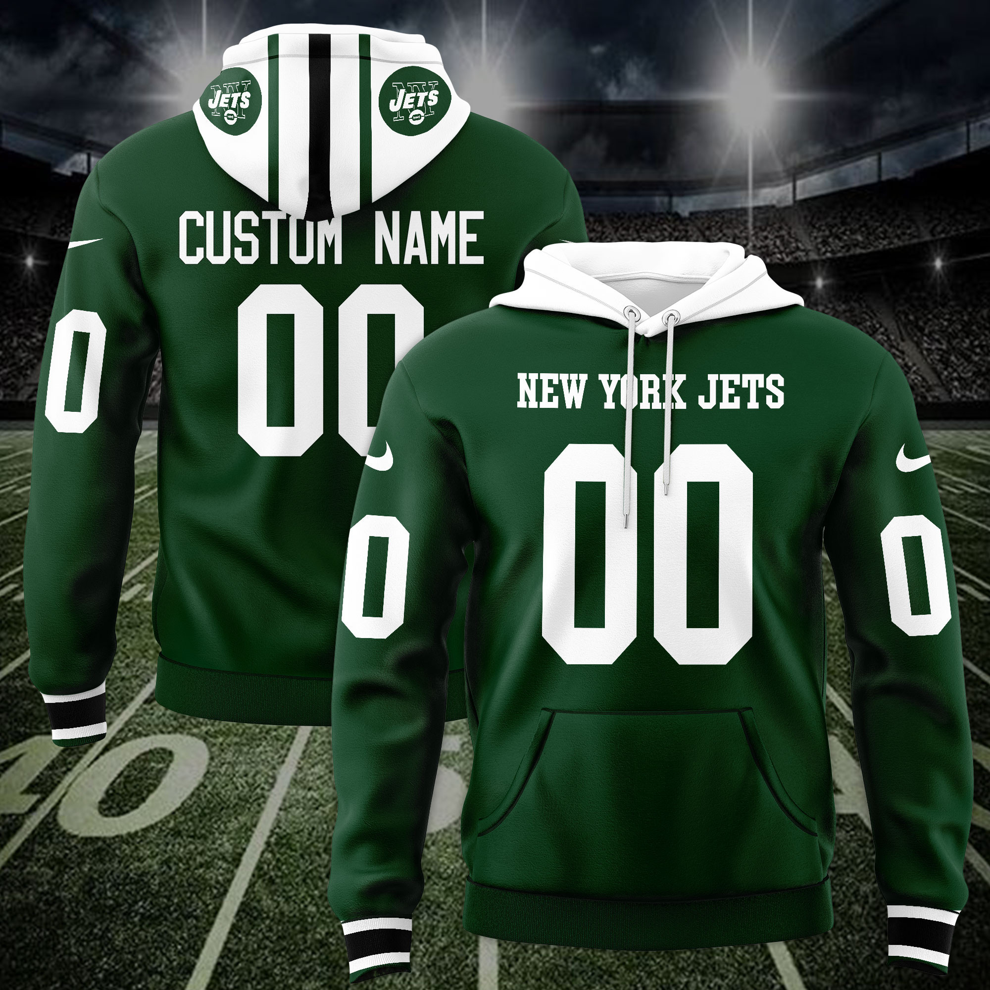 New York Jets Custom Name And Number 3D Hoodie