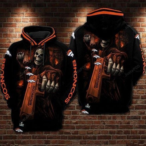 NFL Denver Broncos Nfl Skull Guns Hoodie Zip Hoodie Version 1140