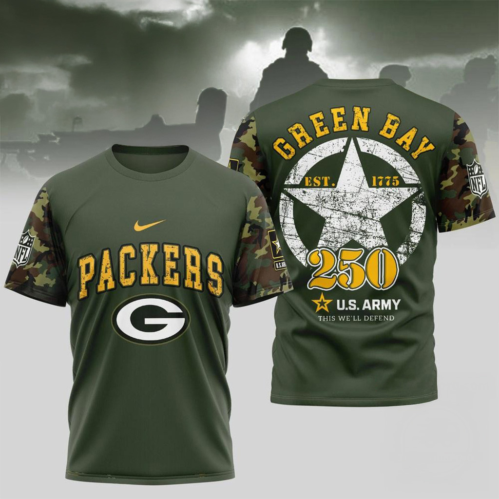 NFL Green Bay Packer US Army 250Th Birthday Celebration 3D Shirt