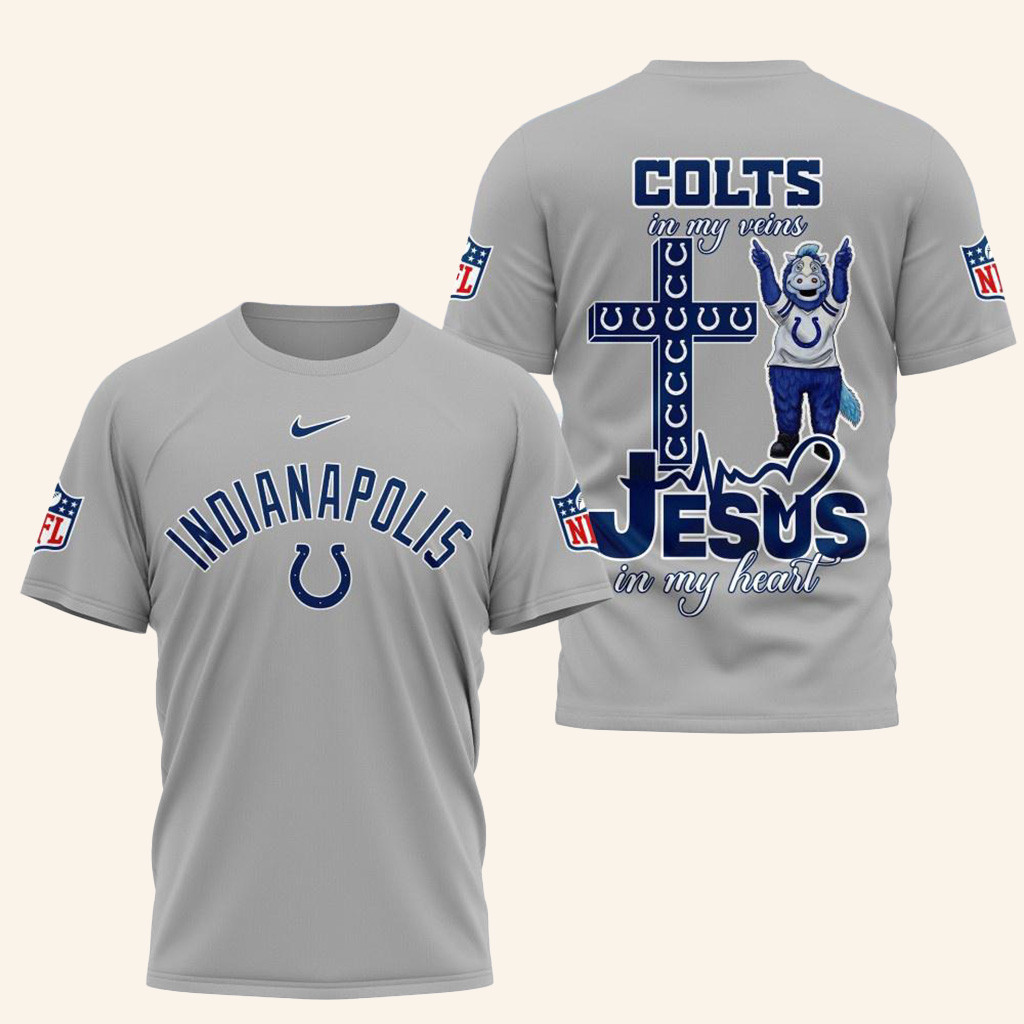 NFL Indianapolis Colts Jesus In My Veins In My Heart Shirt Indianapolis Colts Merch Him Gifts
