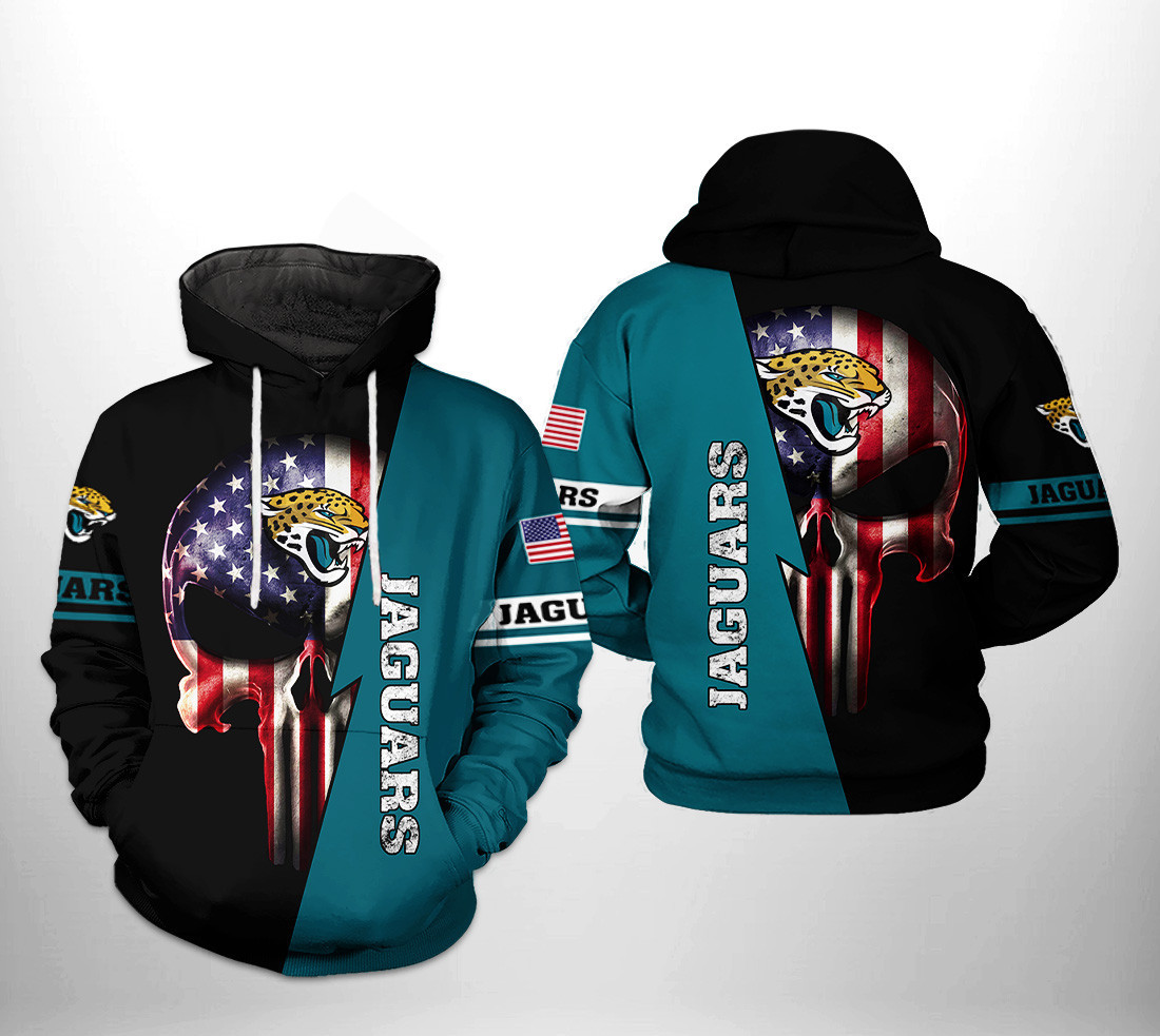 NFL Jacksonville Jaguars NFL US Flag Skull Team Hoodie Zip Hoodie