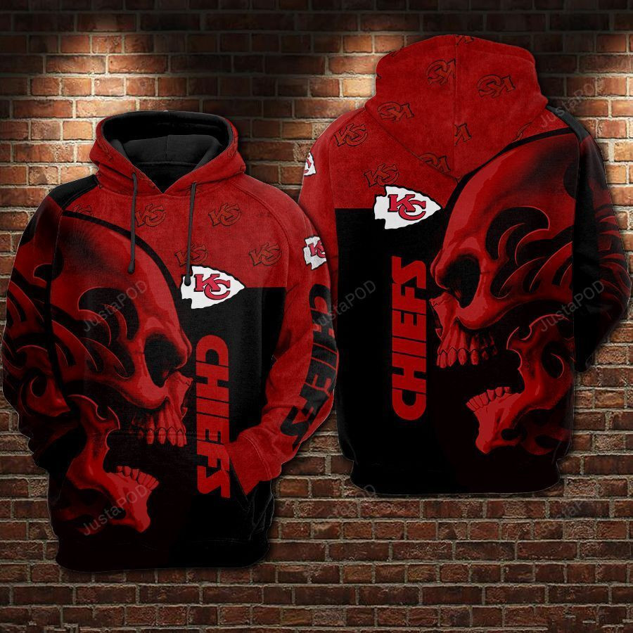 NFL Kansas City Chiefs Nfl Football Skull Black Red Hoodie Zip Hoodie
