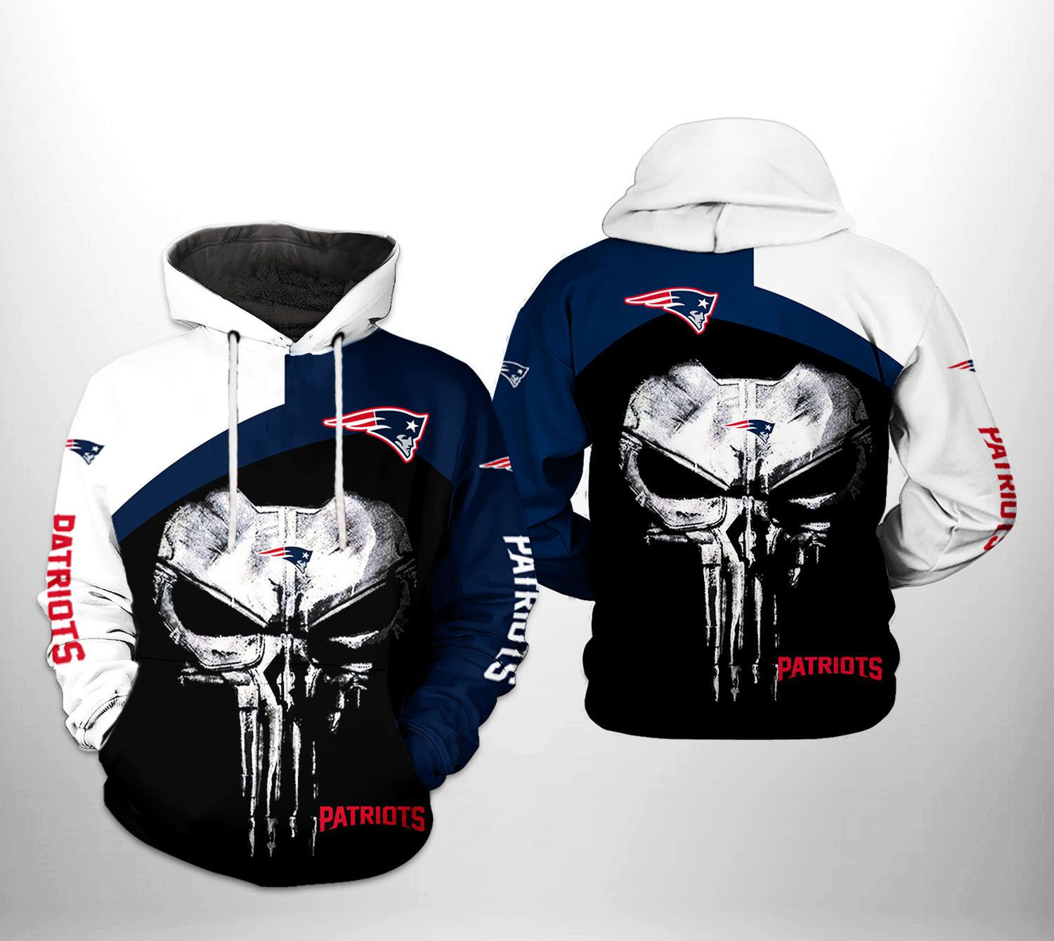 NFL New England Patriots NFL Skull Punisher Team Hoodie Zip Hoodie