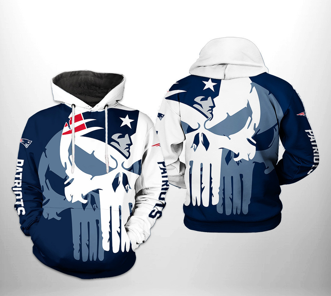 NFL New England Patriots NFL Team Skull Hoodie Zip Hoodie