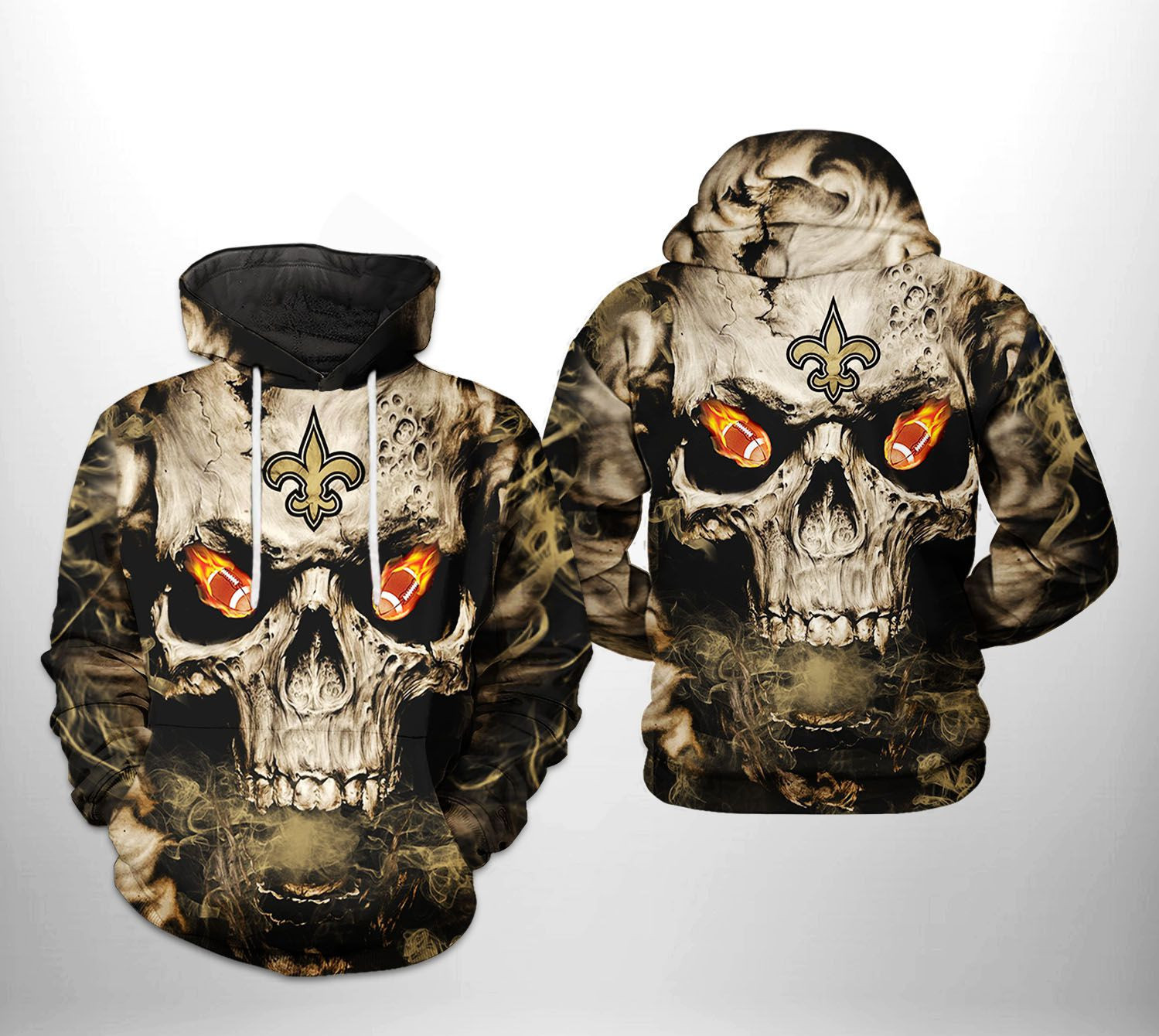 NFL New Orleans Saints NFL Skull Team Hoodie Zip Hoodie