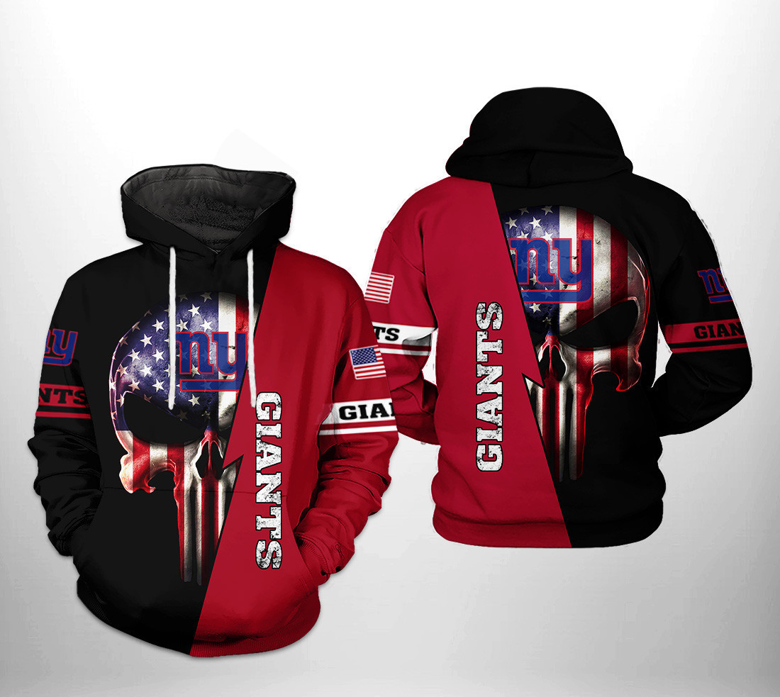 NFL New York Giants NFL US Flag Skull Team Hoodie Zip Hoodie