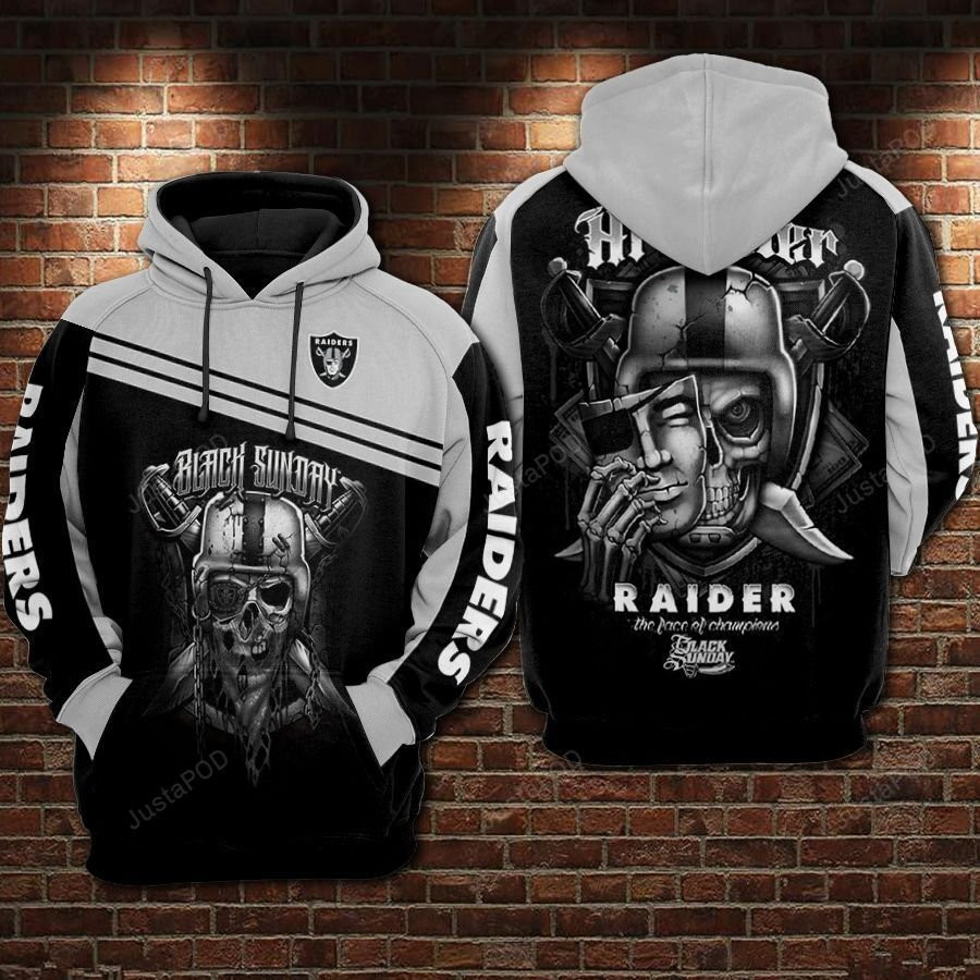 NFL Oakland Raiders Nfl Football Black Sunday Skull Hoodie Zip Hoodie Version 2443