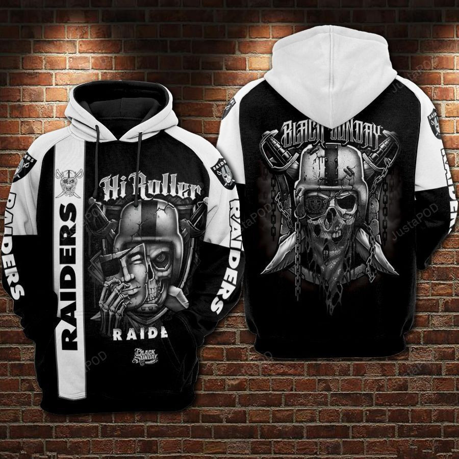 NFL Oakland Raiders Nfl Football Black Sunday Skull Hoodie Zip Hoodie Version 965