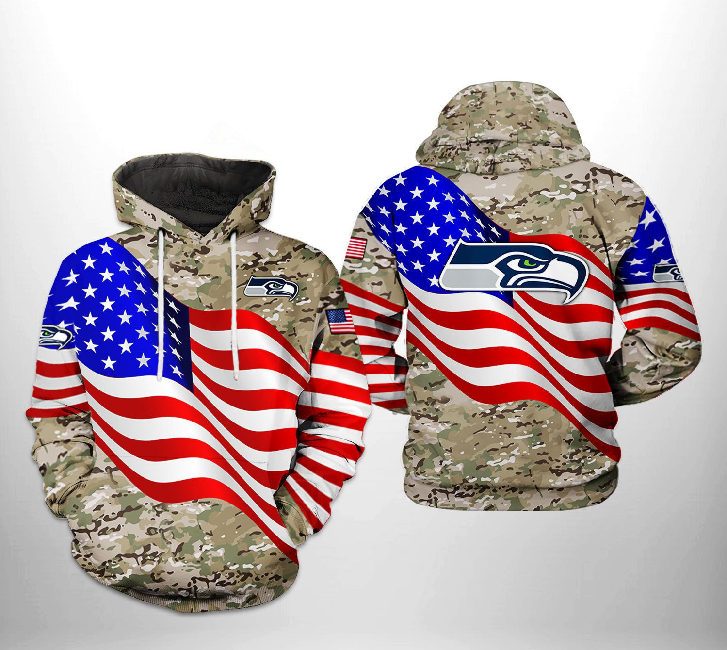 NFL Seattle Seahawks NFL US Flag Camo Veteran Team Hoodie Zip Hoodie