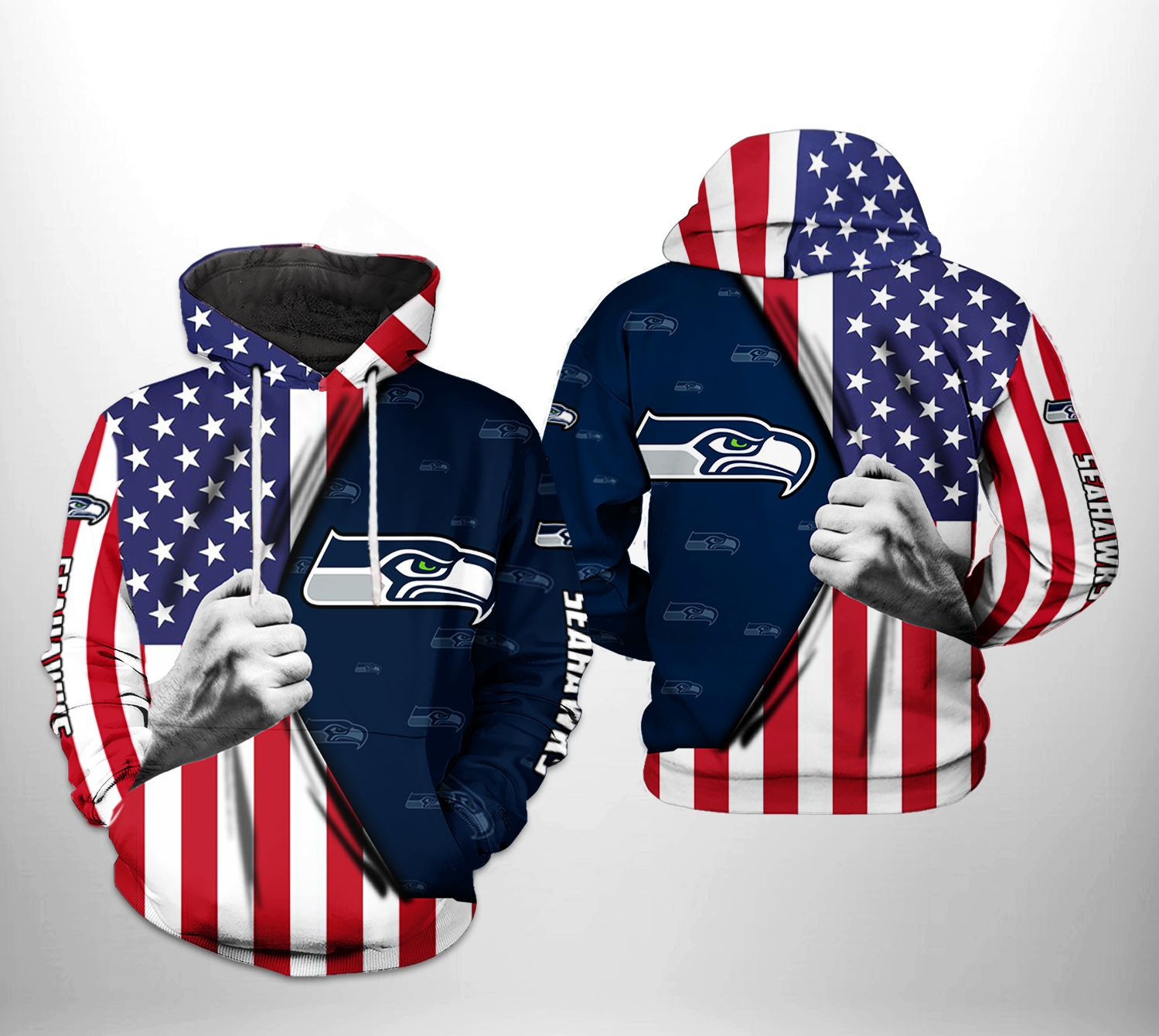 NFL Seattle Seahawks NFL US Flag Team Hoodie Zip Hoodie Version 2137