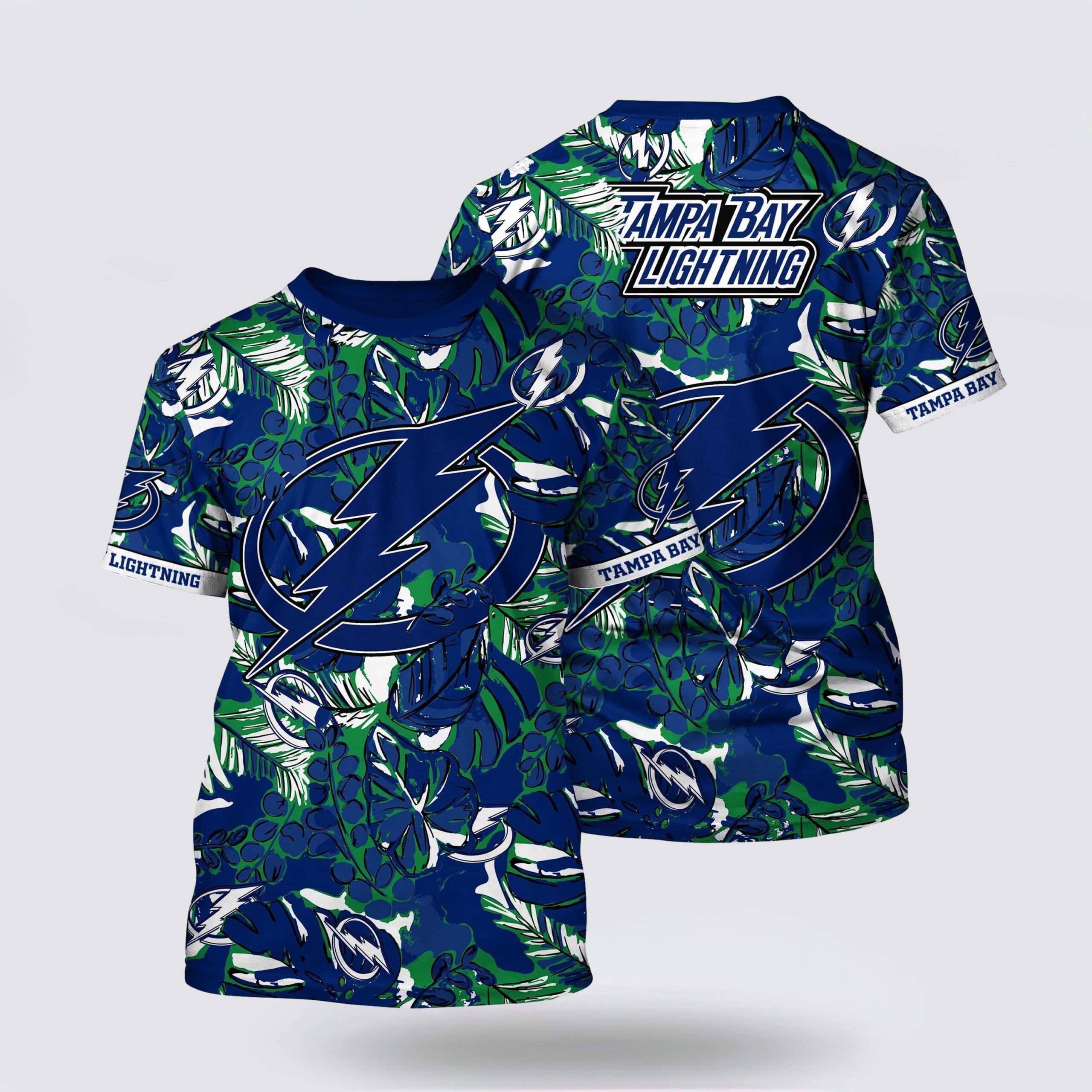 NHL Tampa Bay Lightning All Over Print T Shirt Tropical Leaf Pattern Summer T Shirt