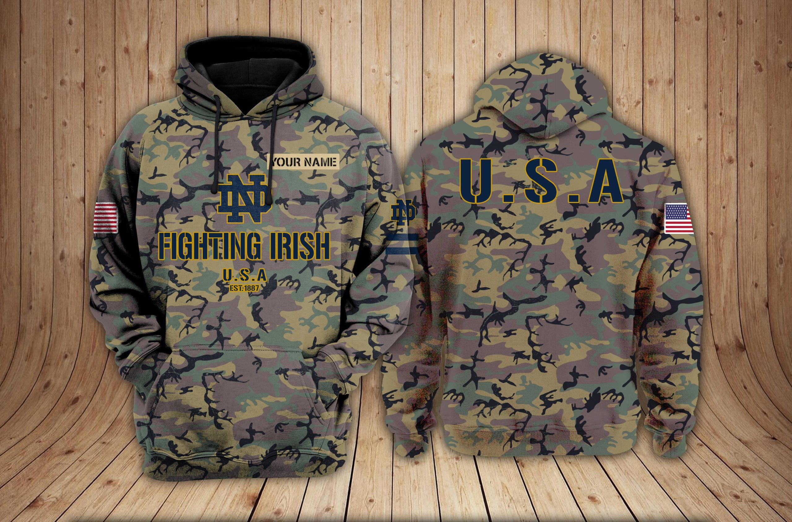 Notre Dame Fighting Irish football NCAA Camouflage 3D Hoodie PT19130