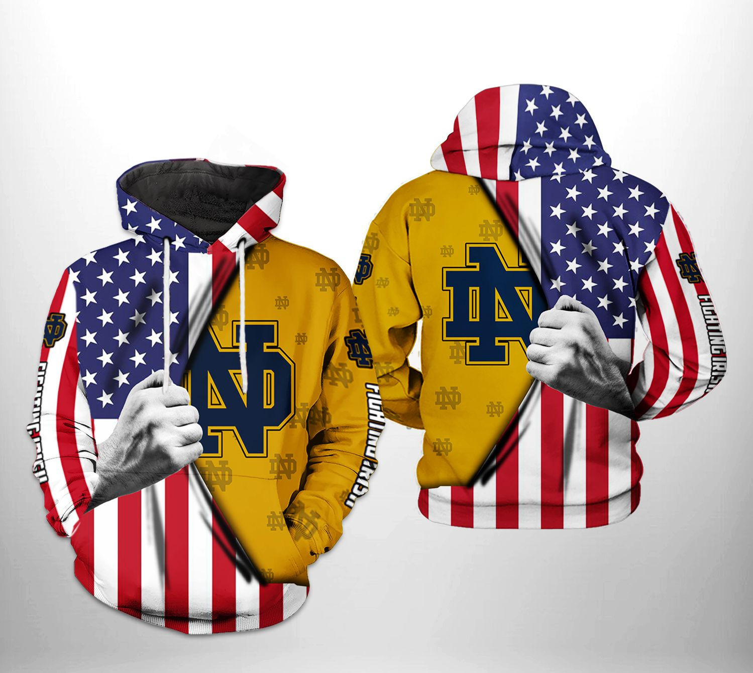 Notre Dame Fighting Irish NCAA US Flag Hoodie Zip Hoodie