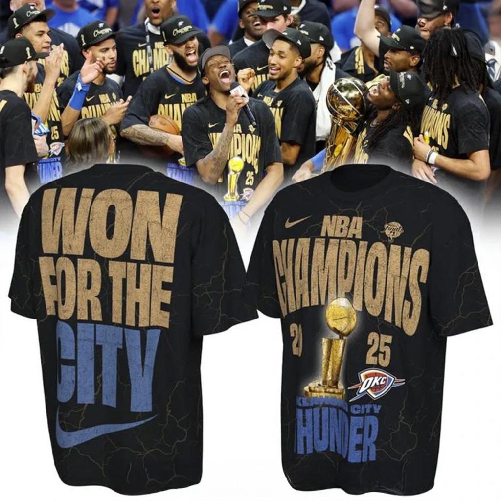 OKC Thunder 2025 NBA Champions Nike On-Court Black T-Shirt OKC Merch Dad Gift Ideas