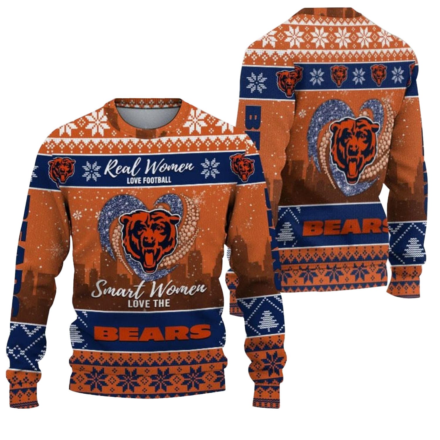 Real Women Love Football Smart Women Love Chicago Bears Ugly Sweater