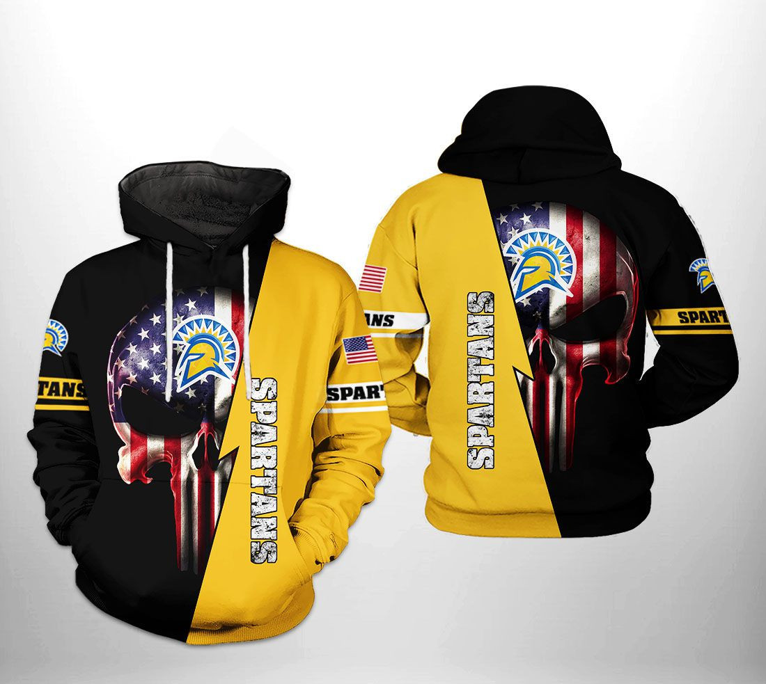 San Jose State Spartans NCAA US Flag Skull Hoodie Zip Hoodie
