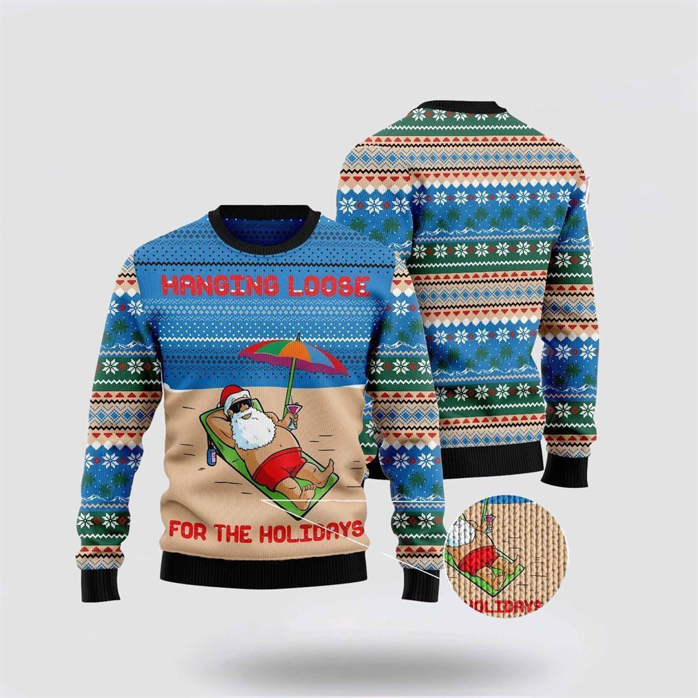 Santa Claus Hanging Loose For The Holiday Ugly Christmas Sweater