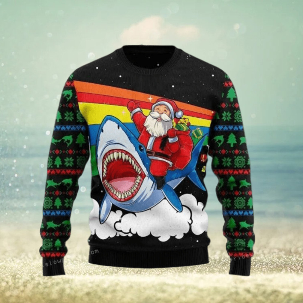 Santa Riding Shark Ugly Christmas Sweaters