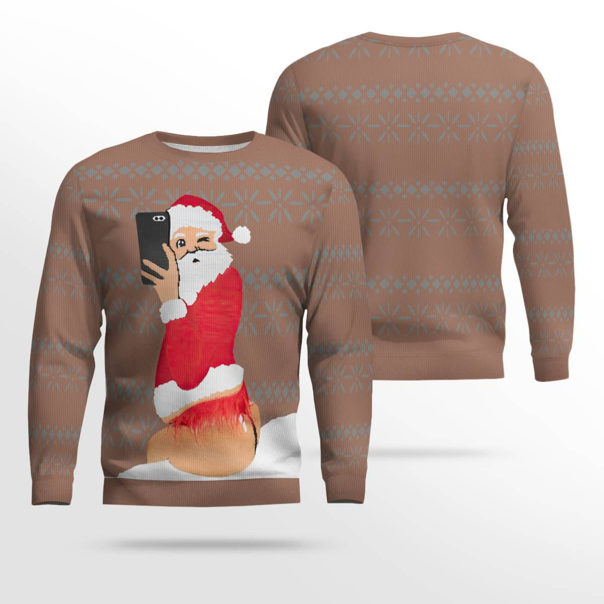 Selfie Santa Ass Ugly Christmas Sweater Mocha Mousse