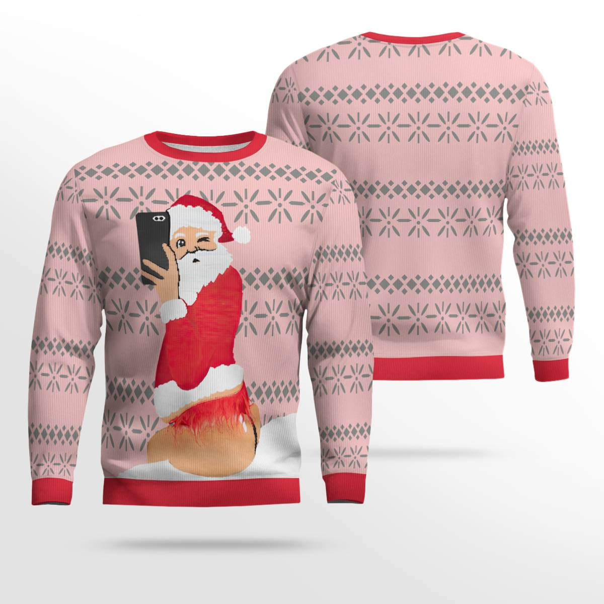 Selfie Santa Ass Ugly Christmas Sweater Powder Pink