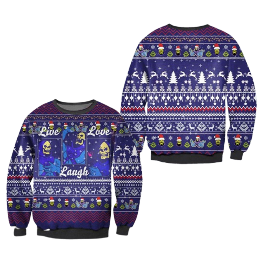 Skeletor Live Laugh Love Masters Of The Universe Ugly Christmas Sweater