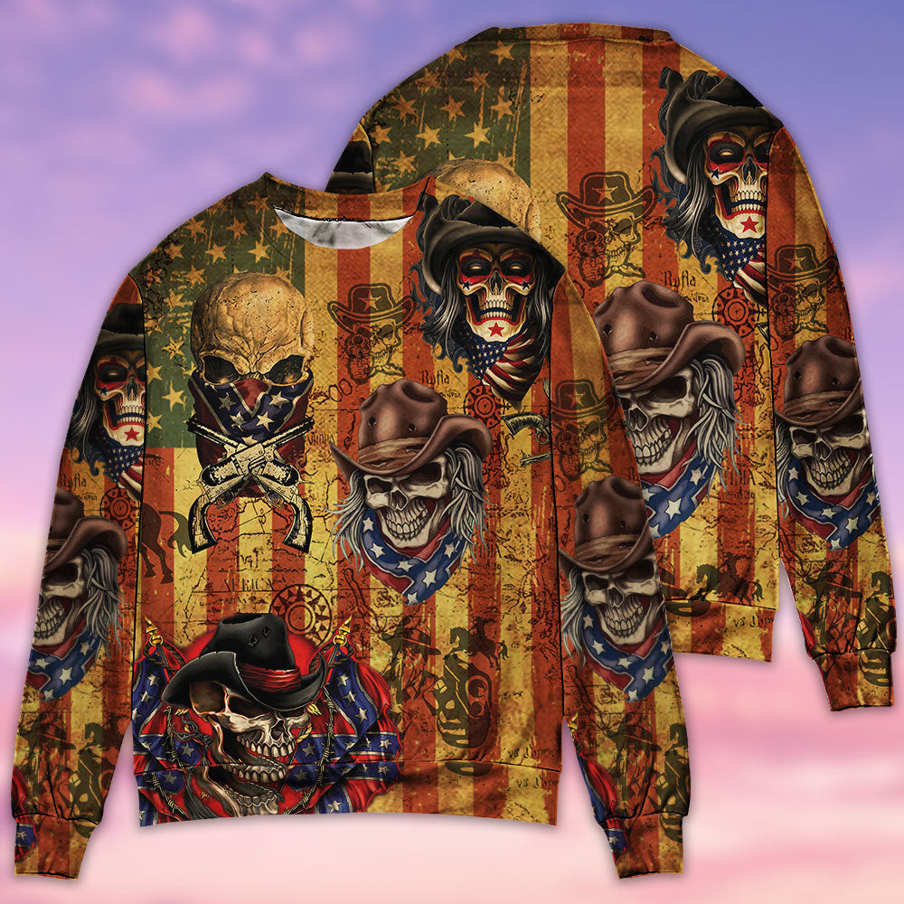 Skull Cowboy America Retro Christmas Ugly Sweater