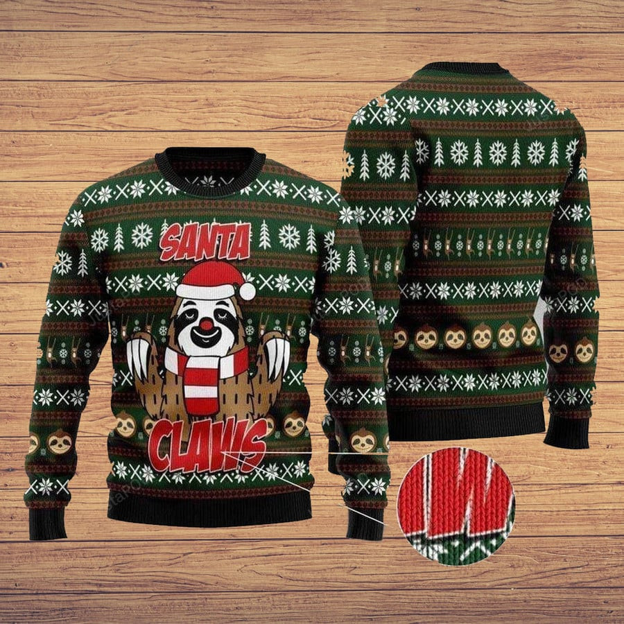 Sloth Santa Claws Ugly Christmas Sweater
