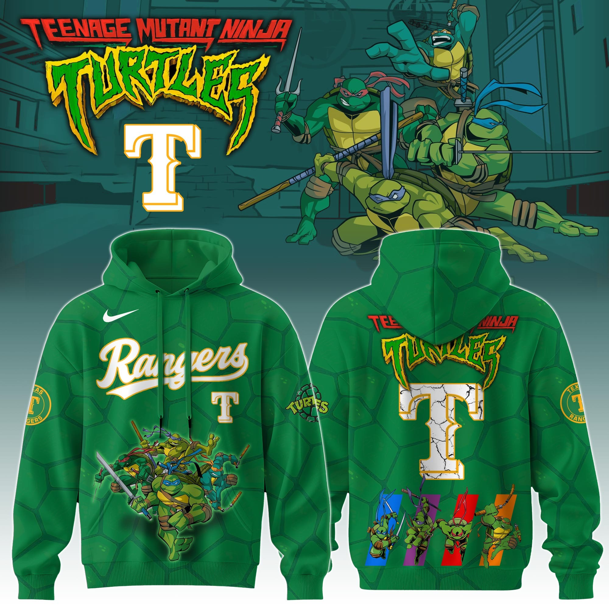 Texas Rangers MLB X Ninja Turtles Hoodie Fan Merch Gifts For Baseball Lovers