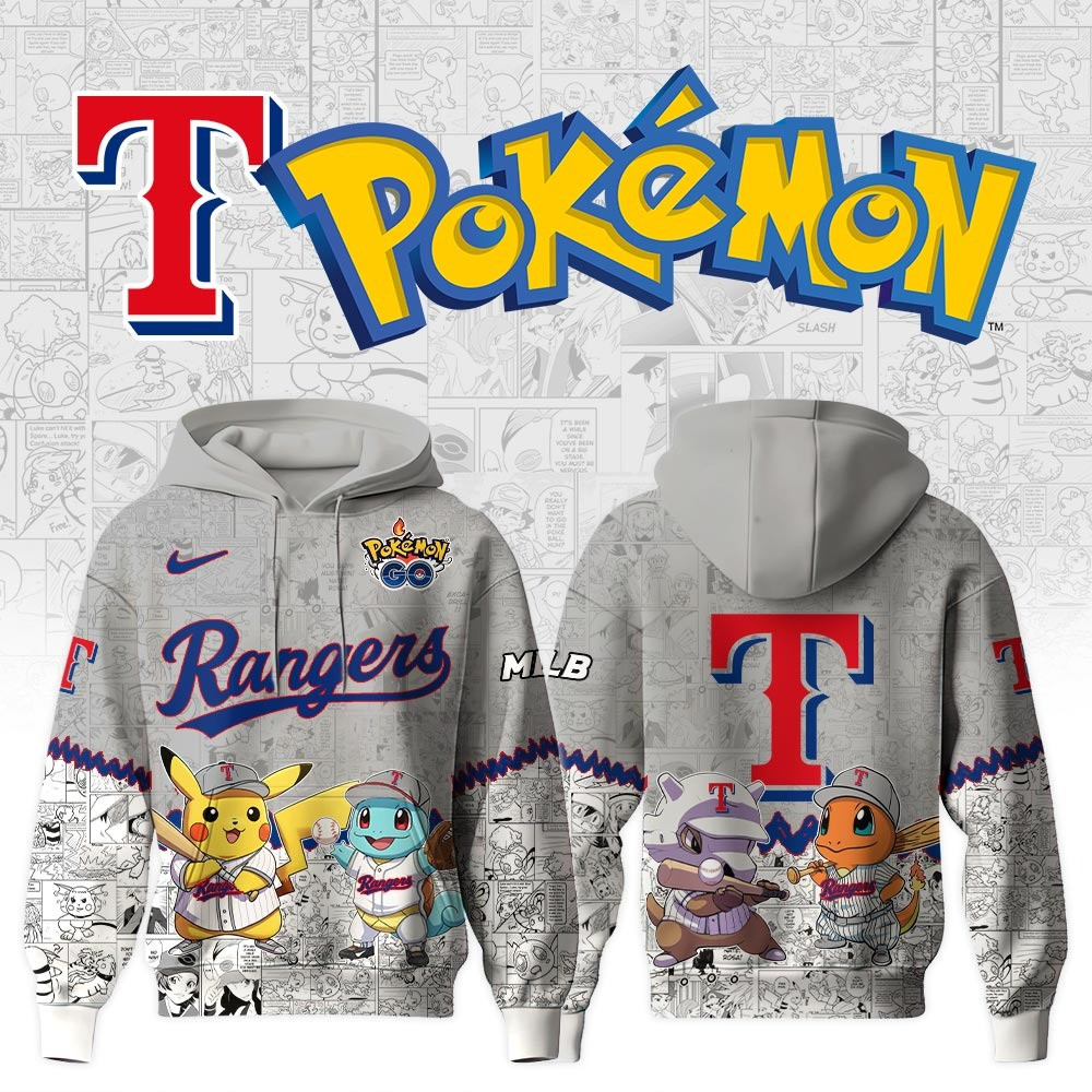 Texas Rangers X PokÆ’mon Go Hoodie MLB Merch Gifts For Baseball Lovers Fans For Him Her