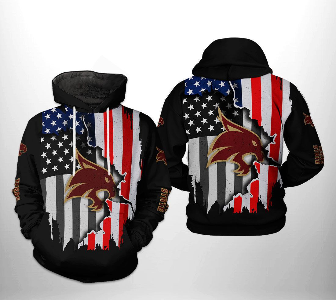Texas State Bobcats NCAA US Flag Hoodie Zip Hoodie Version 386