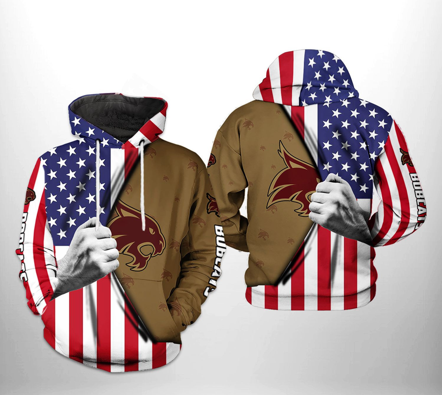 Texas State Bobcats NCAA US Flag Hoodie Zip Hoodie Version 416