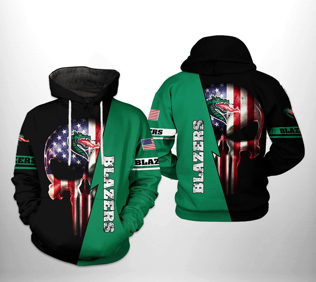 UAB Blazers NCAA US Flag Skull Hoodie Zip Hoodie