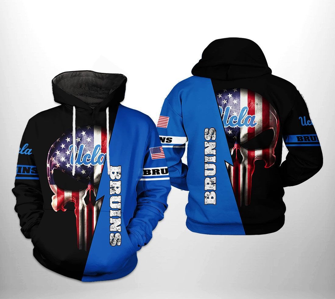 Ucla Bruins NCAA US Flag Skull Hoodie Zip Hoodie