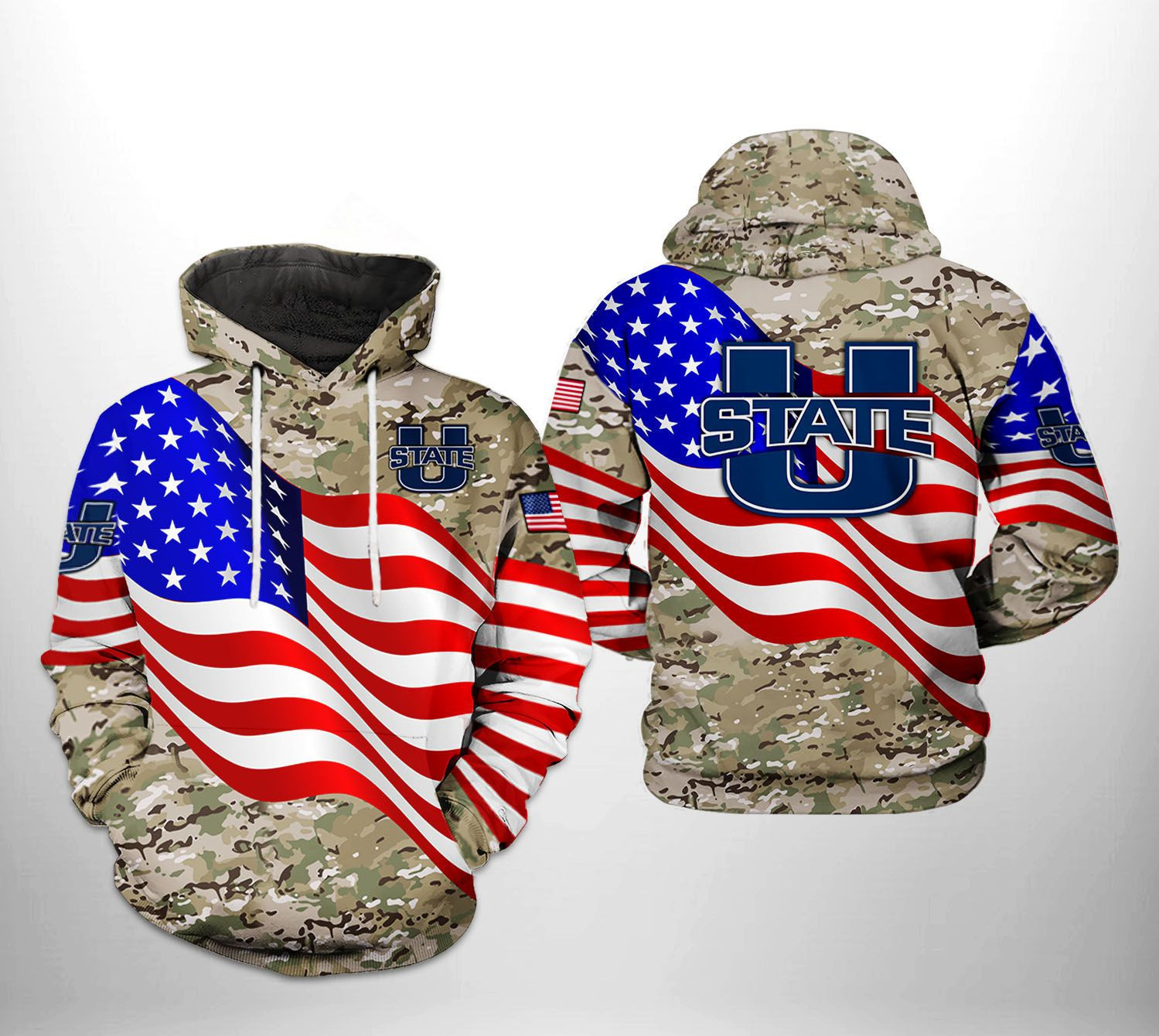 Utah State Aggies NCAA US Flag Camo Veteran Hoodie Zip Hoodie
