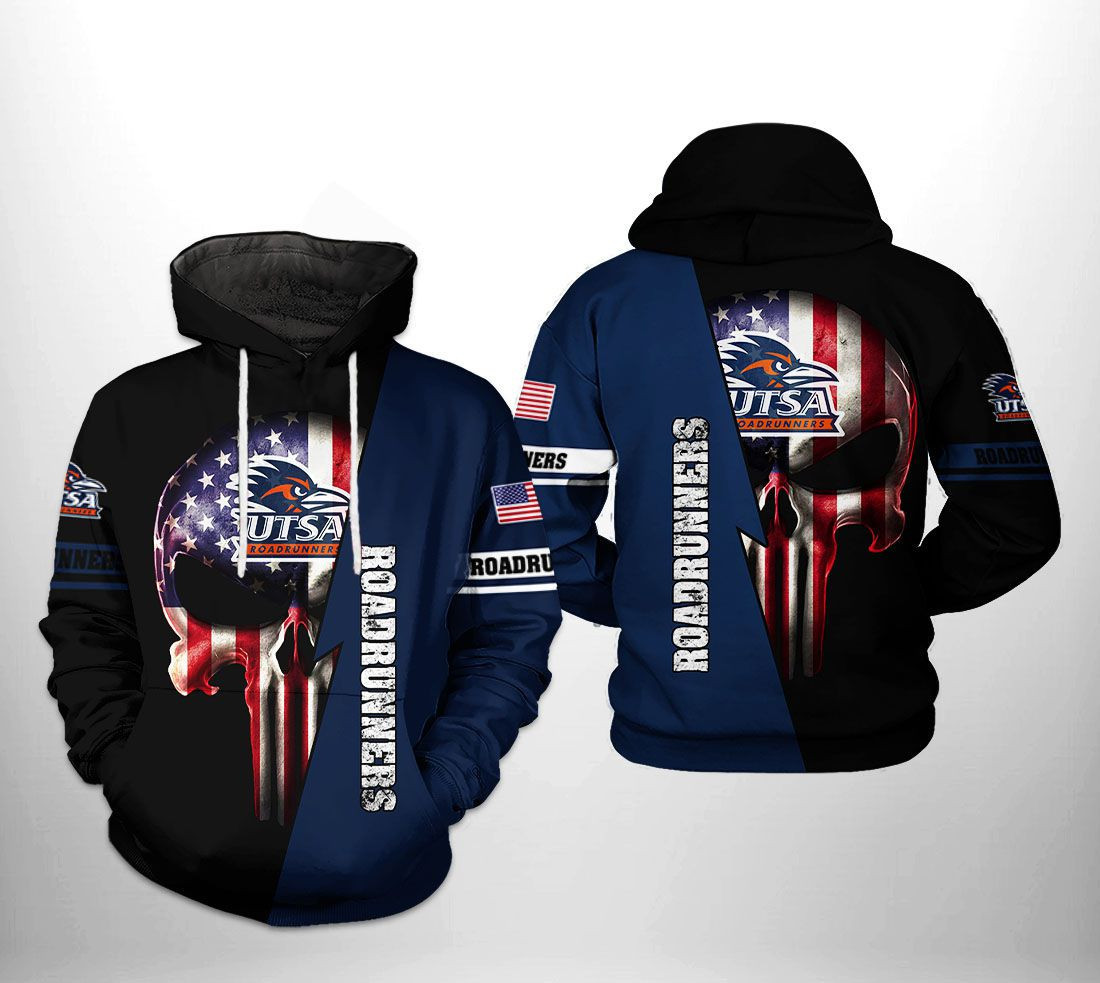 UTSA Roadrunners NCAA US Flag Skull Hoodie Zip Hoodie
