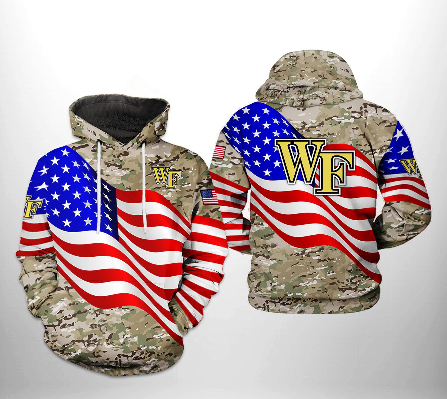 Wake Forest Demon Deacons NCAA US Flag Camo Veteran Hoodie Zip Hoodie