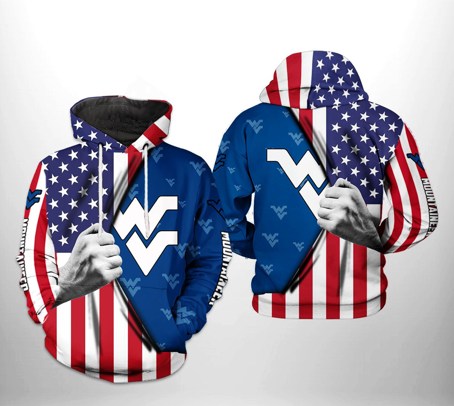 West Virginia Mountaineer NCAA US Flag Hoodie Zip Hoodie Version 218