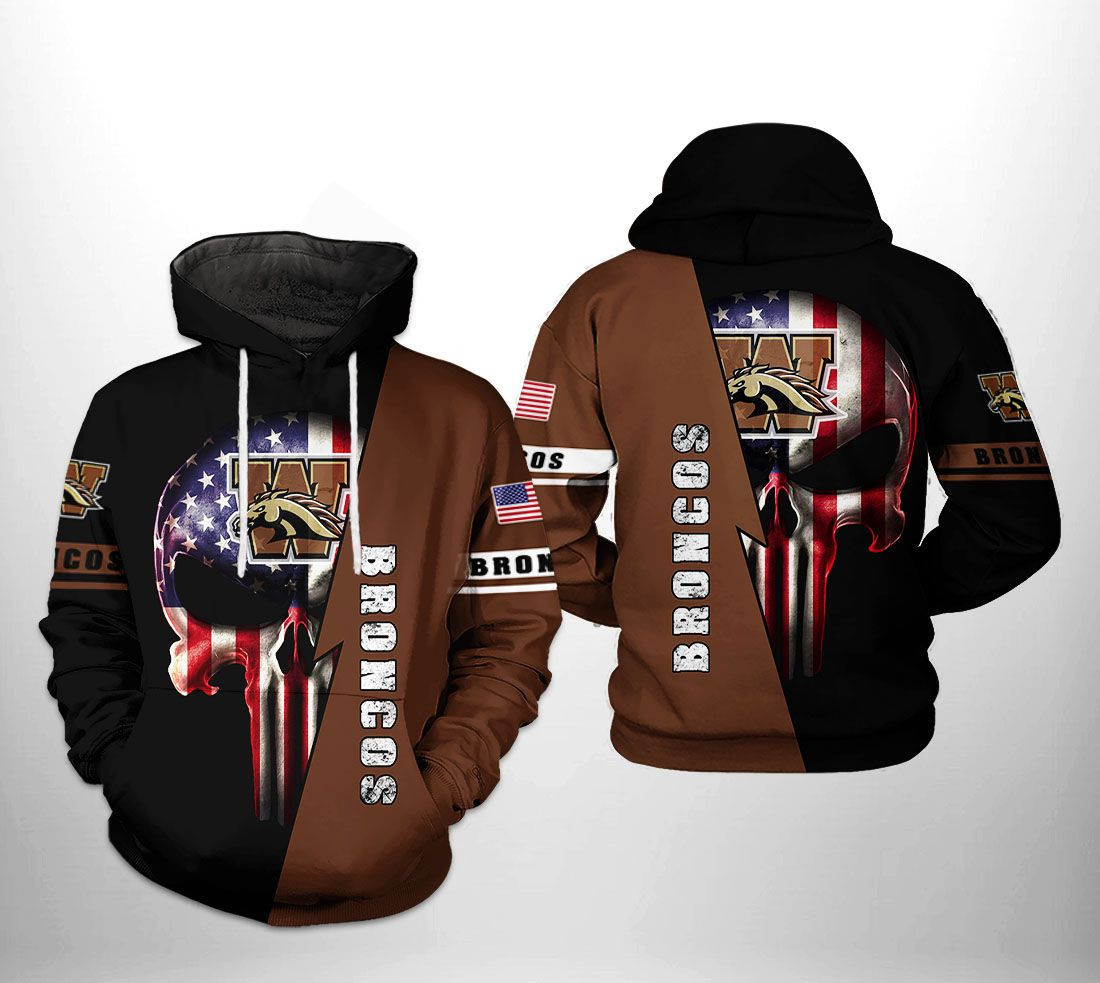 Western Michigan Broncos NCAA US Flag Skull Hoodie Zip Hoodie
