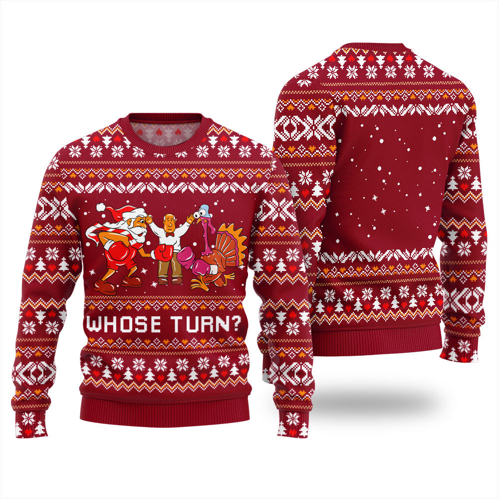 Whose Turn Funny Ugly Thanksgiving Sweater Red