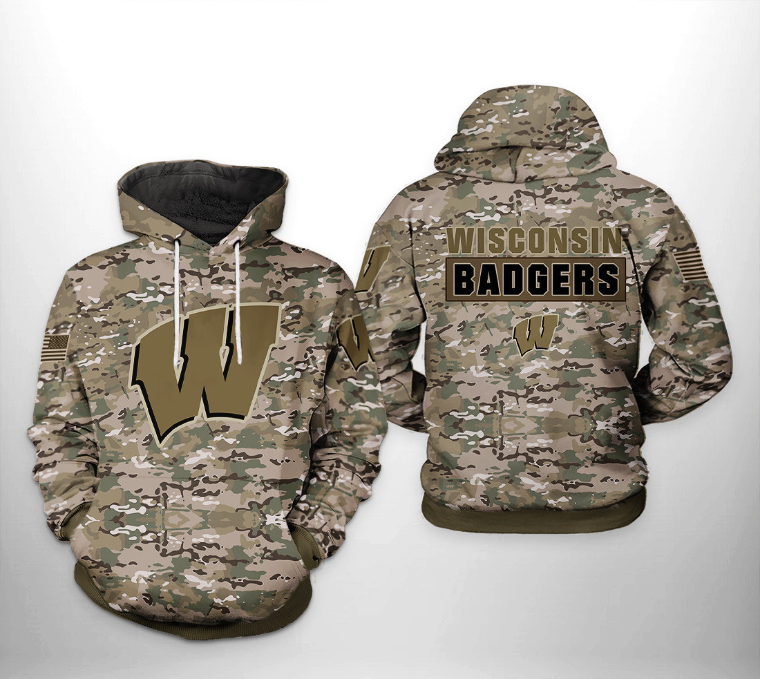 Wisconsin Badgers NCAA Camo Veteran Hoodie Zip Hoodie