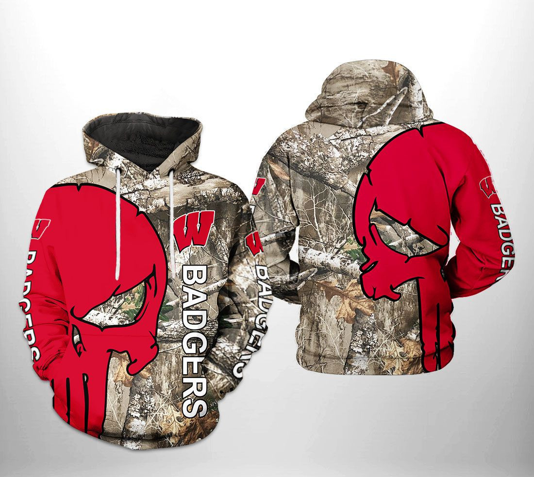 Wisconsin Badgers NCAA Camo Veteran Hunting Hoodie Zip Hoodie