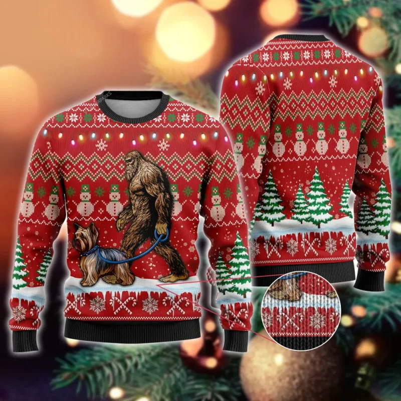 Yorkie Bigfoot Funny Sasquatch Ugly Christmas Sweater