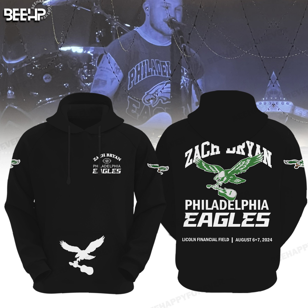Zach Bryan Philadelphia Eagles NFL Football Team Black Hoodie