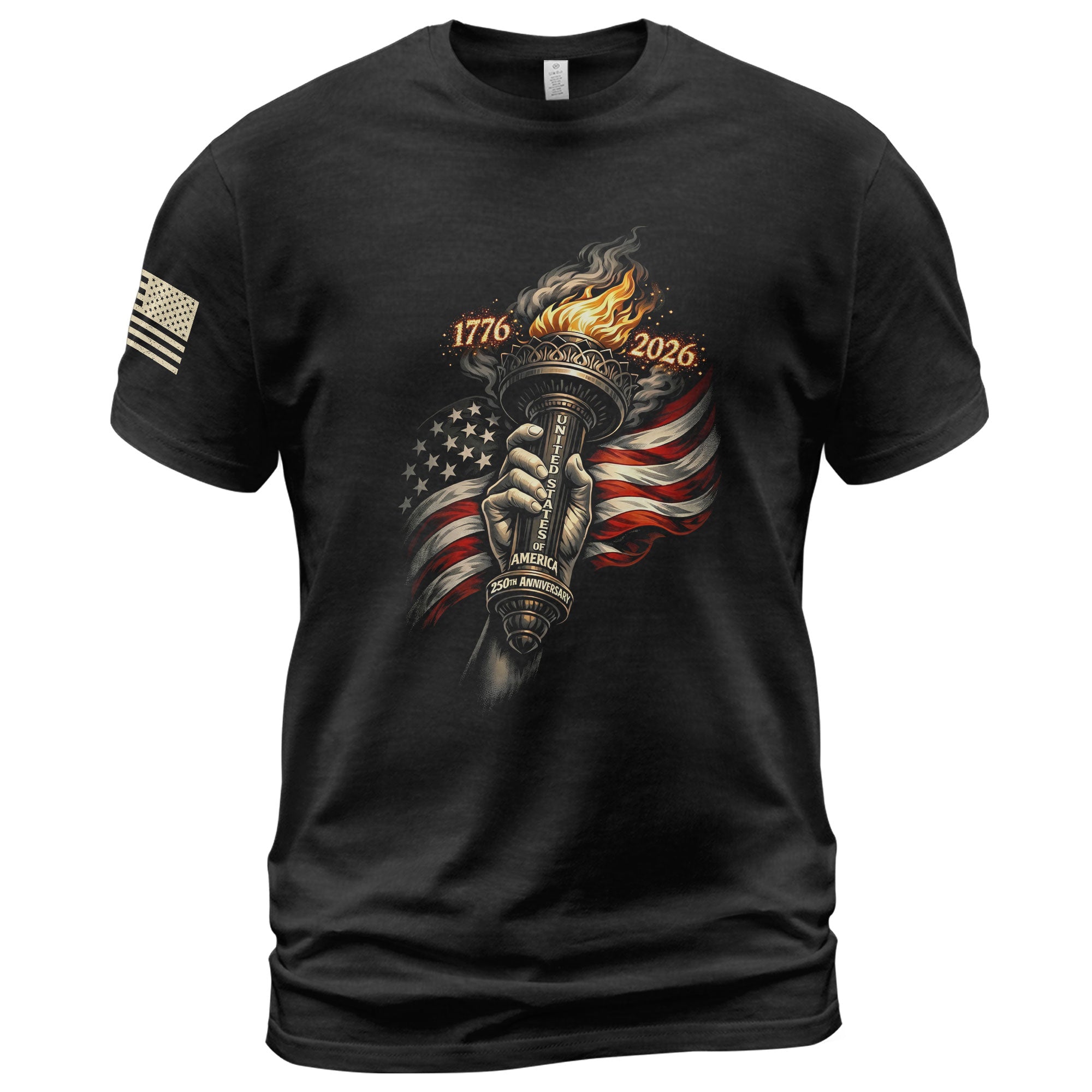 1776-2026 250th Anniversary Patriotic T-Shirt Statue of Liberty Torch USA Flag Tee