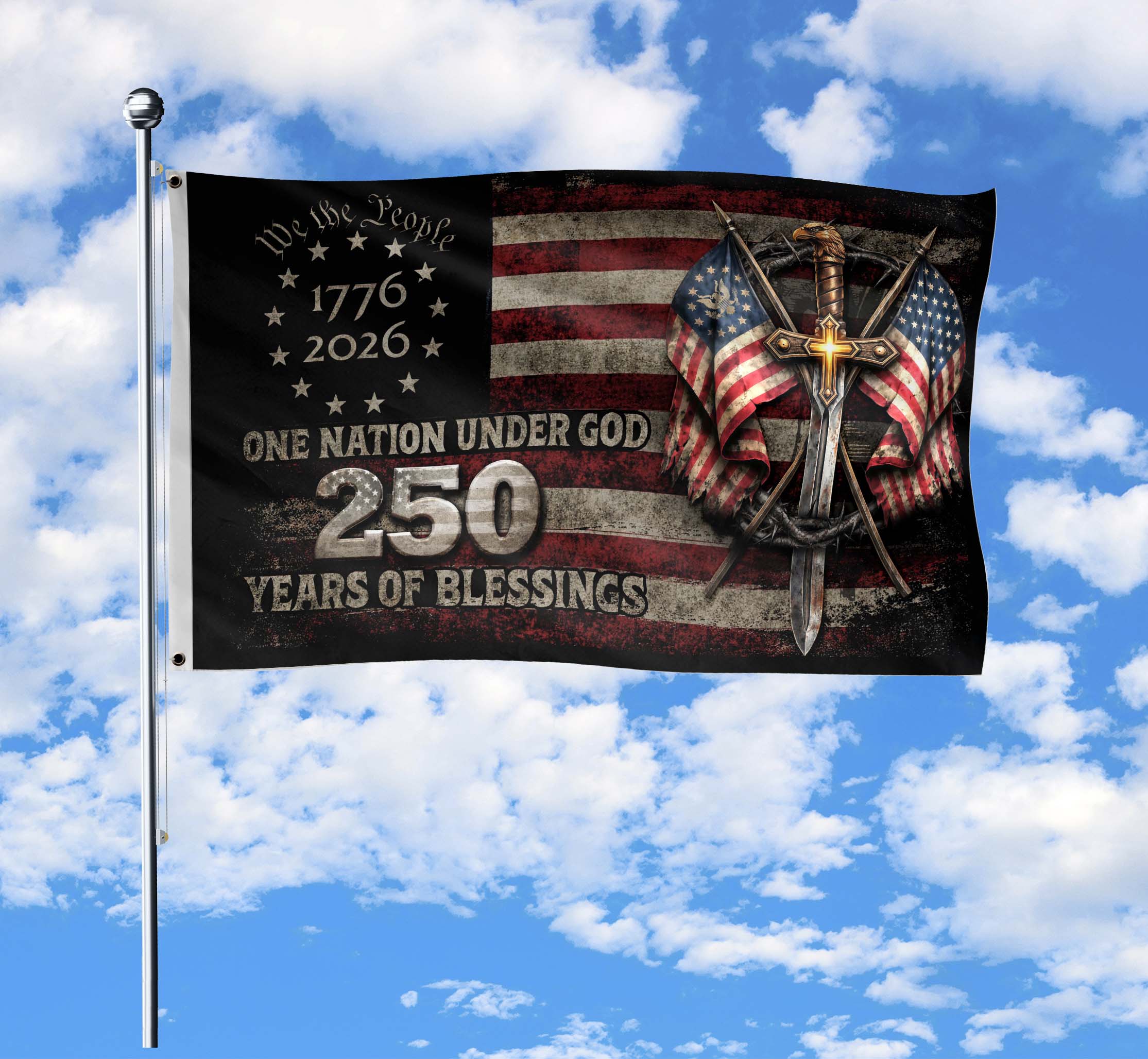 250 Years America Anniversary Flag 1776-2026 Christian Patriotic Double-Sided Garden Decor
