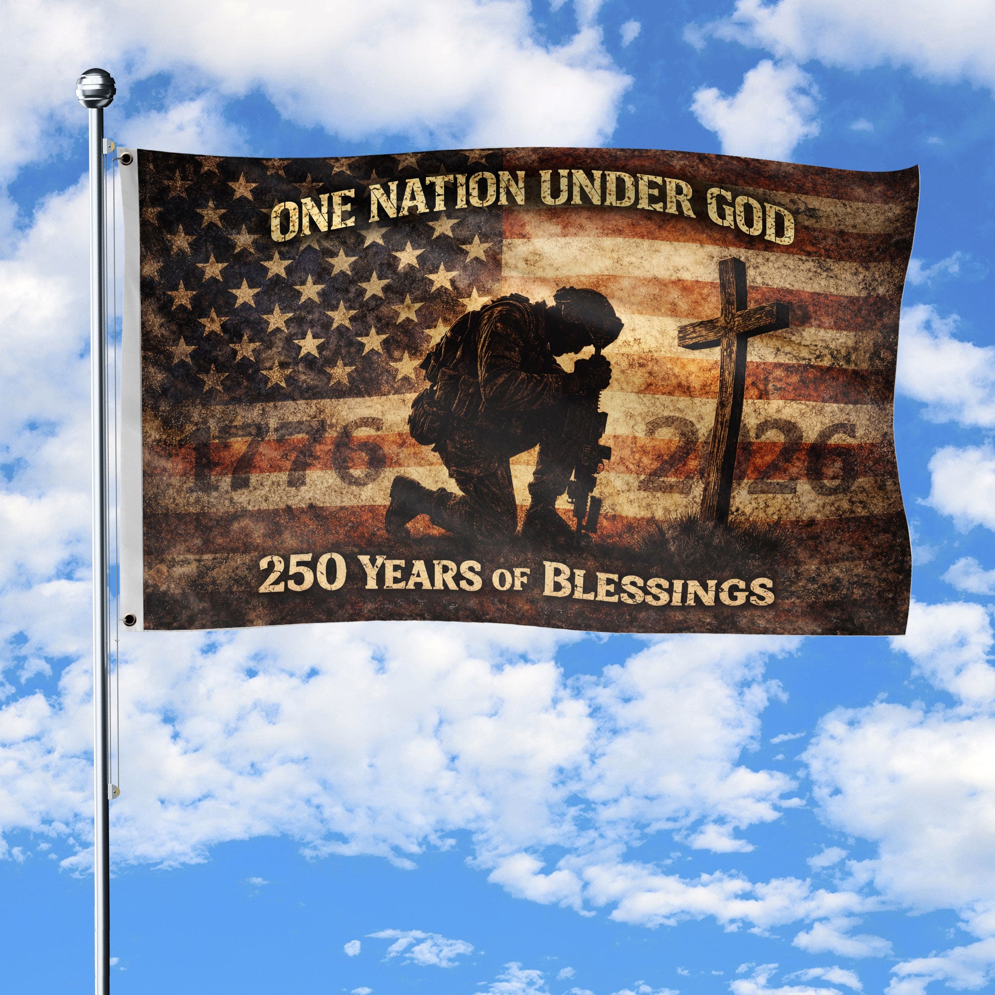 250 Years America Anniversary Soldier Flag 1776-2026 Double Sided Revolutionary Modern Military Banner