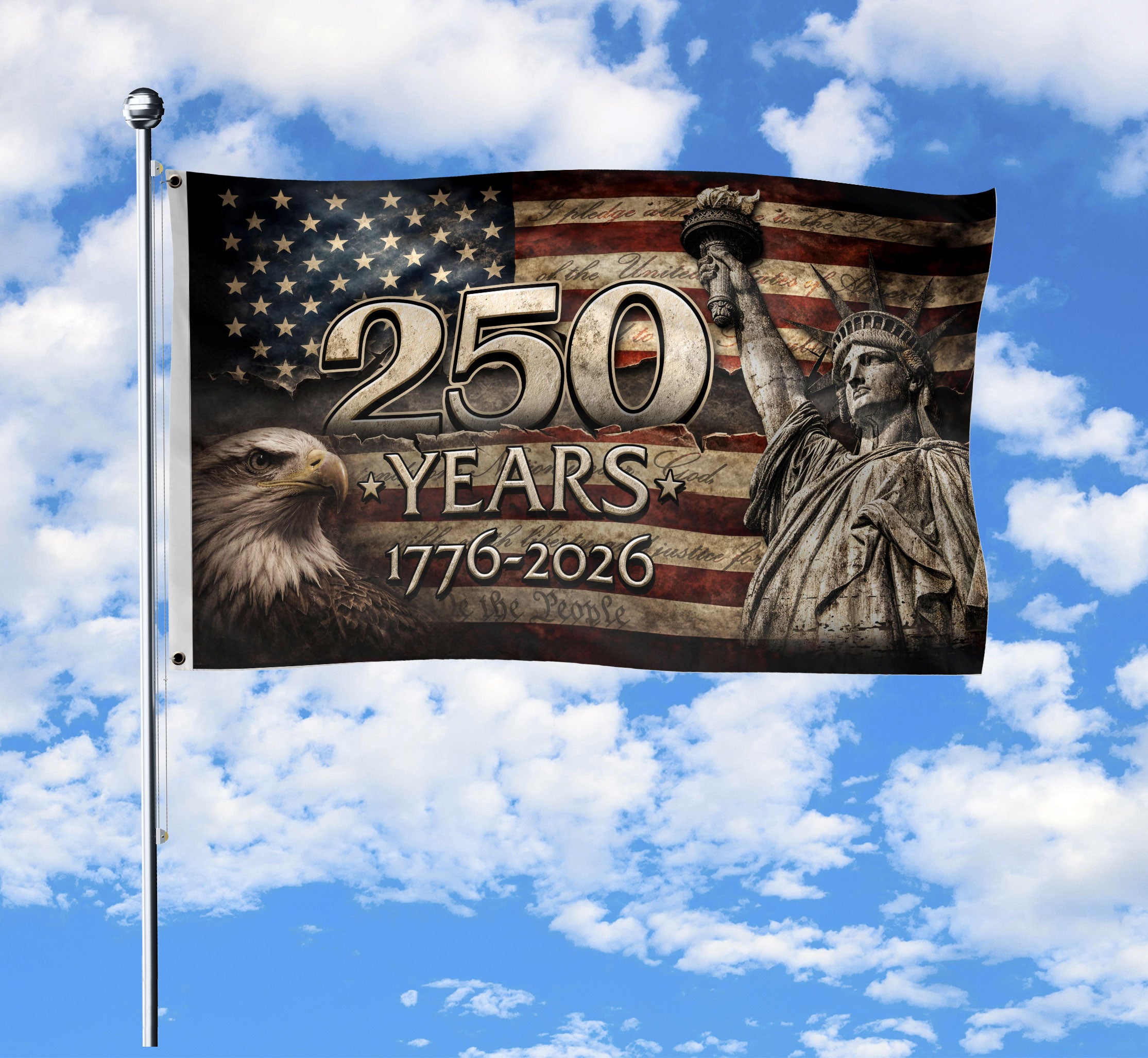 250 Years American Flag 1776-2026 Eagle Liberty Patriotic Decor