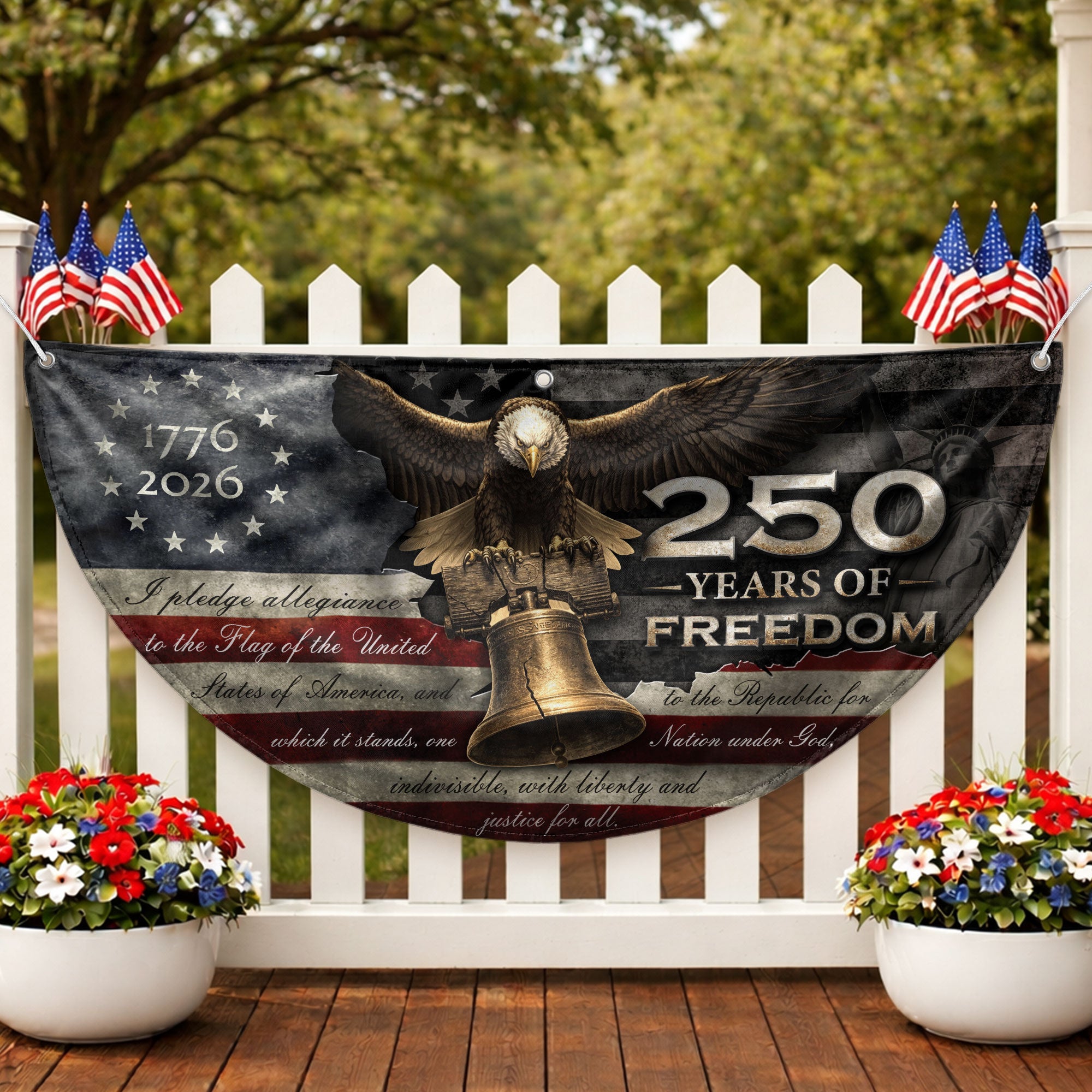 250 Years of Freedom Fence Flag 1776-2026 Liberty Bell Eagle Patriotic Banner
