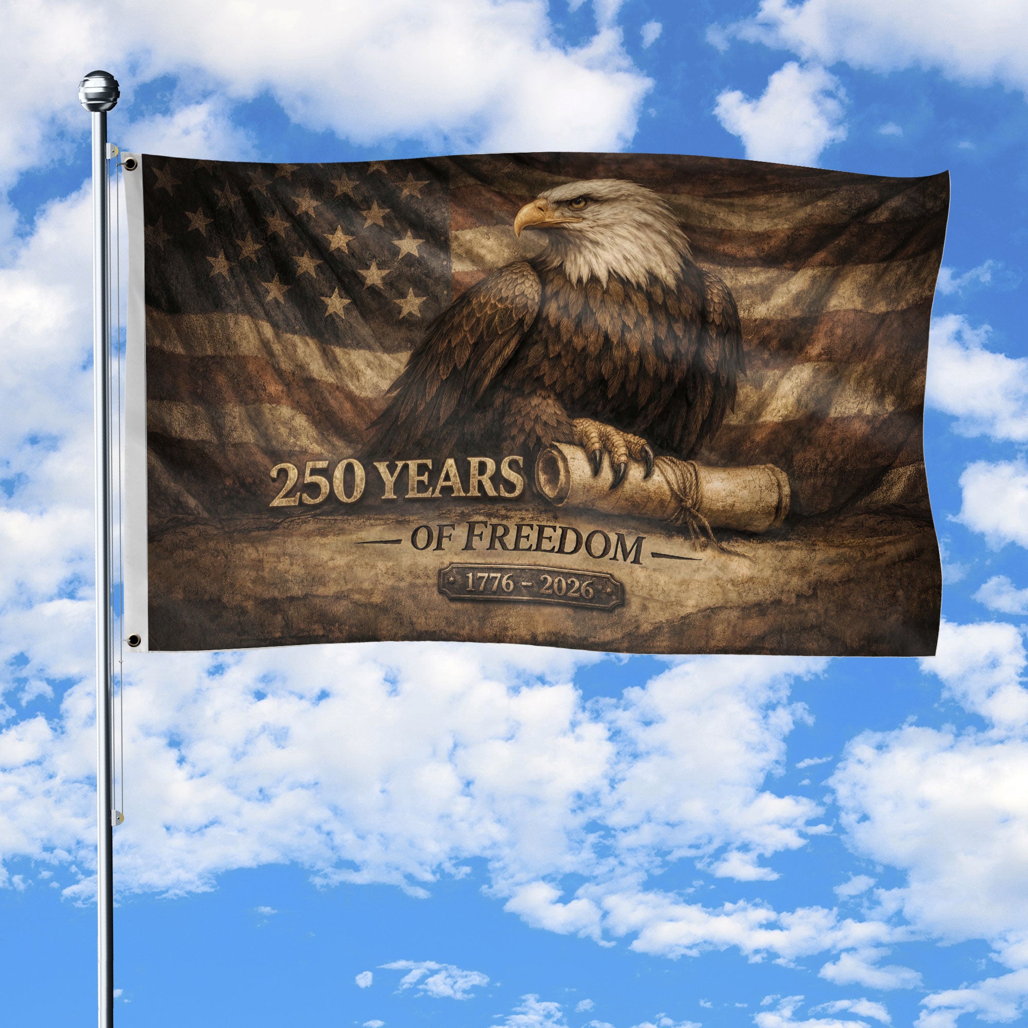250 Years of Freedom Flag 1776-2026 Vintage Eagle Constitution Patriotic Banner